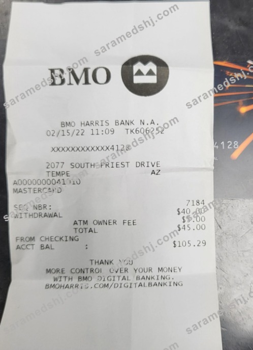 Canada BMO bank receipt